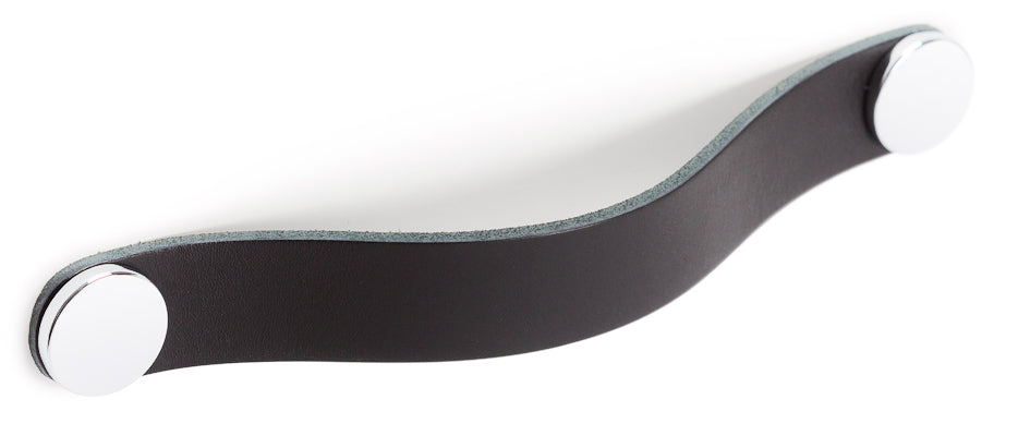 Maner Flexa din piele neagra pentru mobilier, cu ornamente finisaj crom lucios